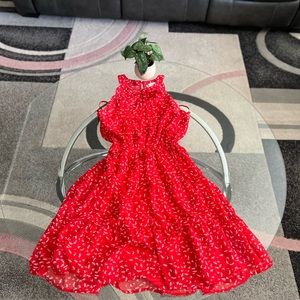 Monteau Los Angeles Red and
White Halter Tiered Dress